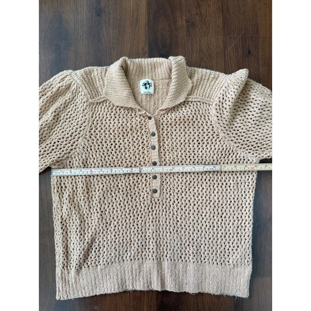 We The Free Snowdrift Pullover Sweater Open Knit Crochet Tan Sz L Boho Beach - Picture 4 of 8